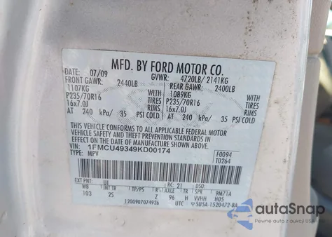 2009 Ford Escape Hybrid Limited из США, поврежденный, VIN 1FMCU49349KD00174